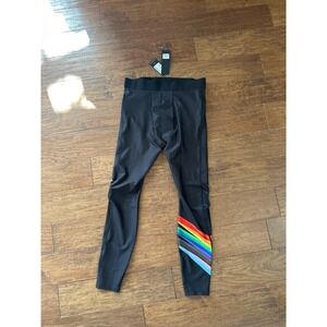 Peloton x WITH Mens Rainbow Stripe Performance Leggings Black Large NWT